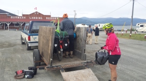 Loading the bikes into our daviours trailer
