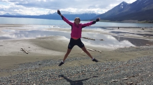 Another jumping photo at Kluane Lake