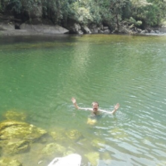Swimming in the Urabamba., shortly before being devoured by sand flies!