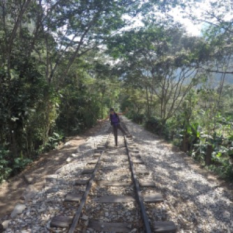 Walking along the train tracks to Aguas Calientes